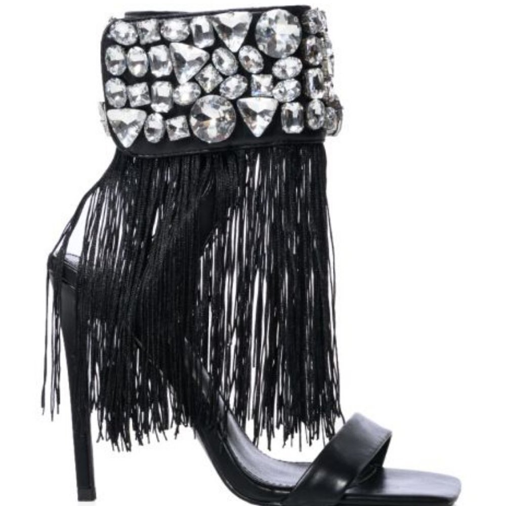 AZALEA " THE RHINESTONE DRAPED  TASSEL SANDAL  " IN BLACK (BRAND NEW !!!!!!!!! - Picture 5 of 7